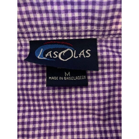 Las Olas Glam Button Down Shirt Purple Checkered Red Hat - Size Medium - Picture 7 of 7